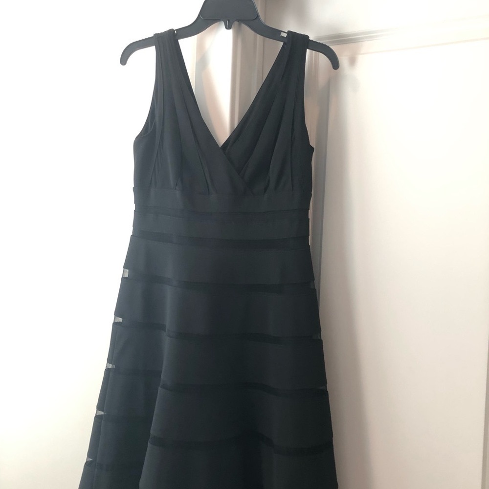 WHBM Shadow Stripe Fit and Flare V-Neck Cocktail Dress